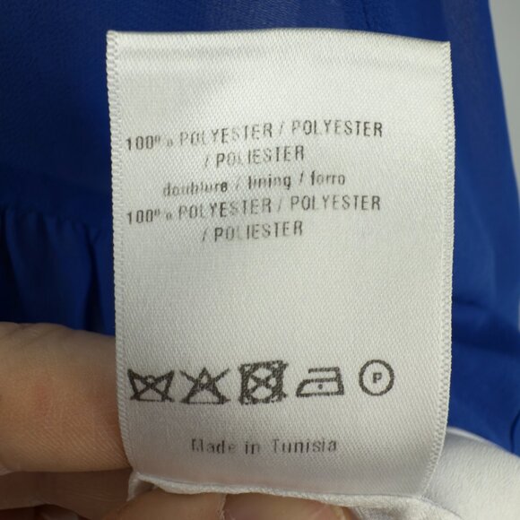 SANDRO Paris Sheer Overlay Contrast White Placket Cobalt Blue Mini Dress Size 2 - Picture 12 of 14